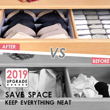 Load image into Gallery viewer, Selection drawer organizer dresser drawer organizer divider washable large bra sock underwear tie cloth organizer foldable closet storage box drawer polyester fabric for baby cloth panties belts set of 4 gray