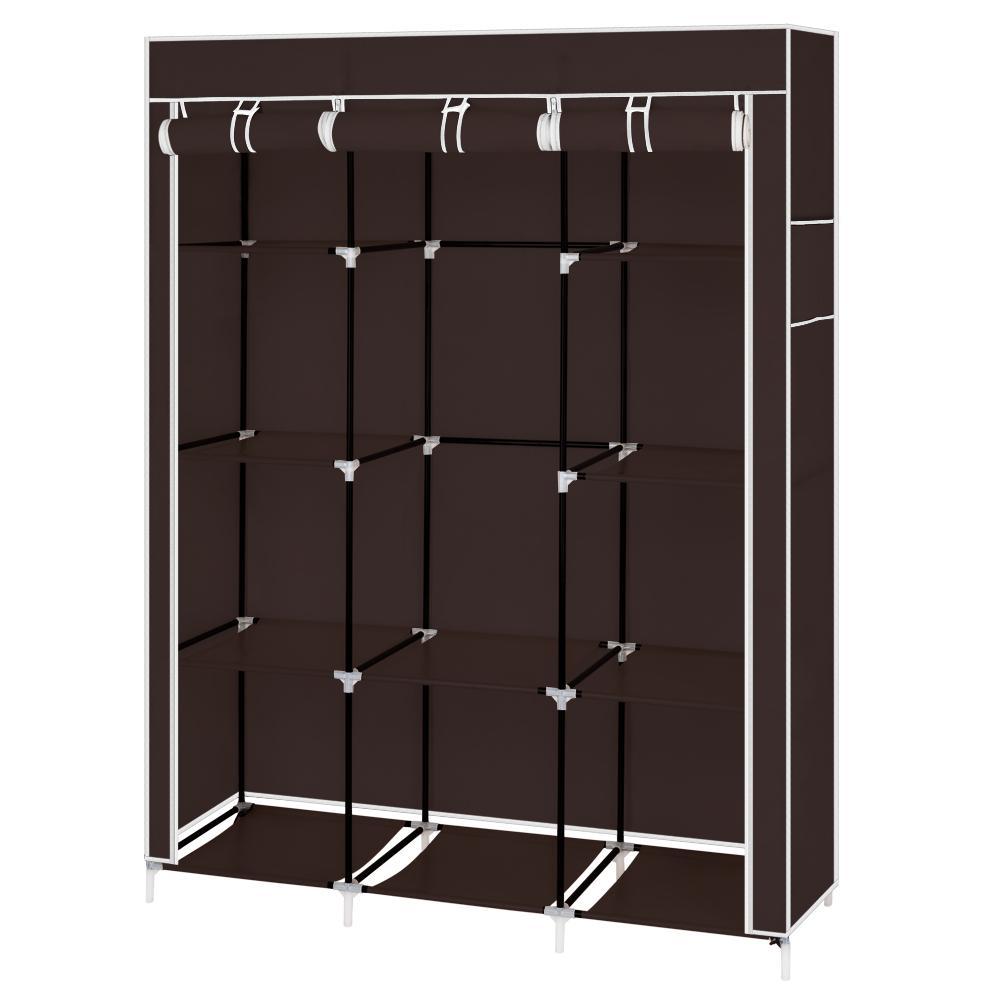 67" Portable Closet Organizer Wardrobe Storage Organizer with 10 Shelves Quick and Easy to Assemble Extra Space Dark Brown