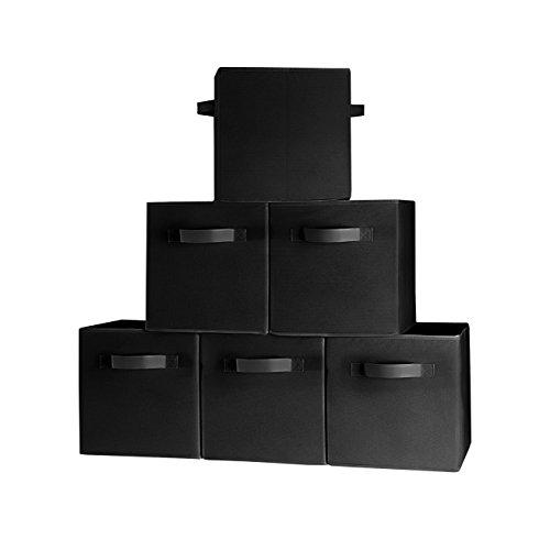 (6-Pack, Black) Durable Foldable Storage Cubes With Two Handles, Ideal For Shelves Baskets Bins Containers Home Decorative Closet Organizer Household Fabric Cloth Collapsible Box Toys Storages Drawer