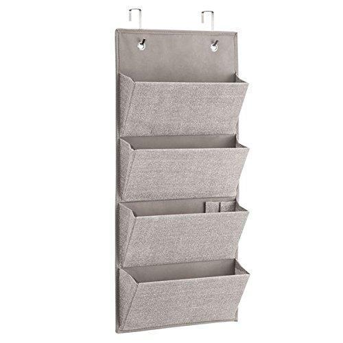 iDesign InterDesign Wall Mount/Over Door Fabric Closet Storage Clutch Purses, Handbags, Scarves, Linen Aldo Hanging 4-Pocket Organizer,