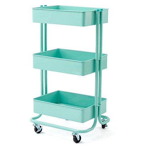 3-Tier Heavy Duty Storage Organizer Standing Shelf, EZOWare Multifunction Metal Mesh Basket Rolling Utility Organization Cart for Bathroom, Kitchen, Office, Salon & Spa - Teal