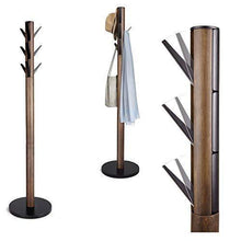 Load image into Gallery viewer, Heavy duty umbra flapper coat rack clothing hanger umbrella holder and hat organizer great for entryway black walnut