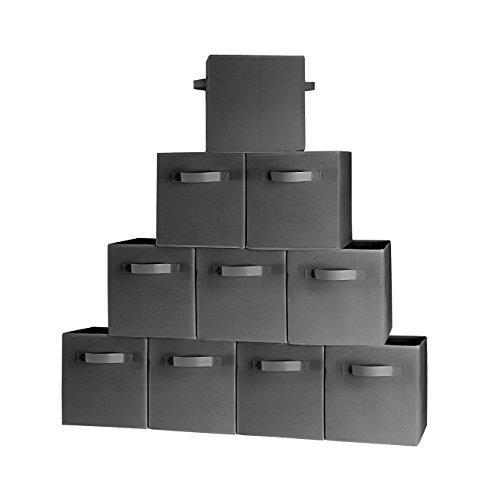 (10-Pack, Black) Durable Foldable Storage Cubes with two Handles, ideal for Shelves Baskets Bins Containers Home Decorative Closet Organizer Household Fabric Cloth Collapsible Box Toys Storages Drawer