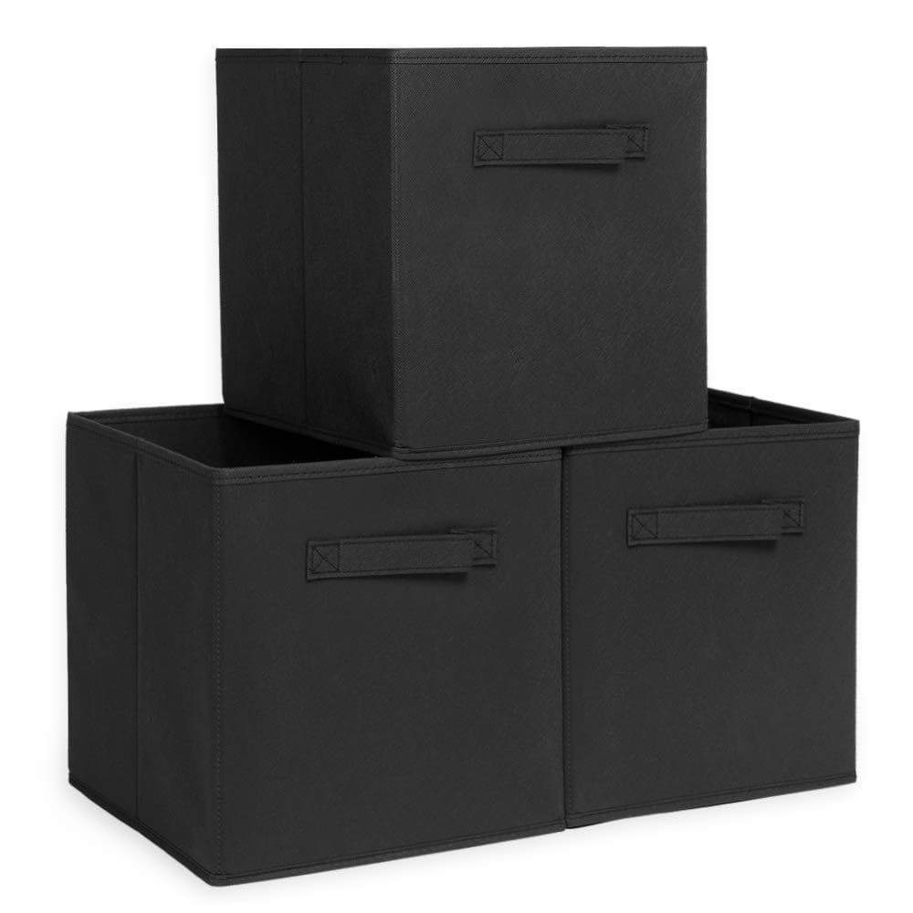 New ximivogue foldable cube storage bin foldable cloth storage cube basket bins boxes organizer containers drawers non lids with handle for nursery home 3 pack black