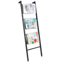 Load image into Gallery viewer, Organize with mdesign metal free standing bath towel bar storage ladder holds towels blankets clothes and magazines newspapers 4 levels matte black