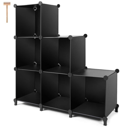 Cube Storage 6-Cube Bookshelf Closet Organizer Storage Shelves Cubes Organizer Plastic Bookcase for Bedroom Living Room Office, Black