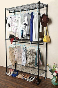 Featured hindom free standing closet garment rack with wheels and side hooks 3 tiers large size heavy duty rolling clothes rack closet storage organizer us stock