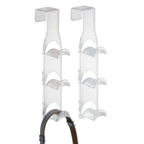 mDesign Plastic 3-Tier Over The Door Closet Organizer Rack for Handbags, Purses, Backpacks, Totes - 3 Hooks - 2 Pack - Clear