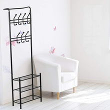Load image into Gallery viewer, Try hall tree coat rack black metal coat hat shoe bench rack 3 tier storage shelves free standing clothes stand 18 hooks entryway corner hallway garment organizer