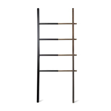 Load image into Gallery viewer, Save umbra hub ladder adjustable clothing rack for bedroom or freestanding towel rack for bathroom expands from 16 to 24 inches with 4 notched hooks black walnut