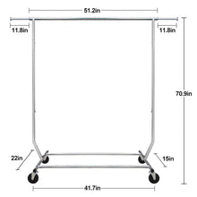 Load image into Gallery viewer, Shop here camabel clothing garment rack heavy duty capacity 300 lbs adjustable rolling commercial grade steel extendable hanger drying organizer chrome finish storage shelf with wheels load up to 300lbs
