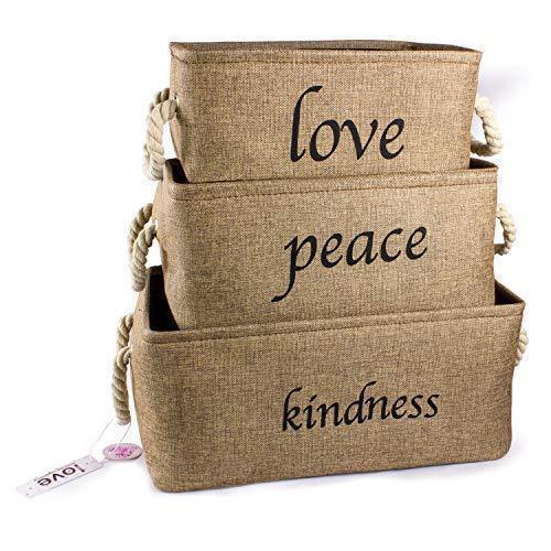 Lilly's Love Storage Baskets Organizer Set, 3 Pack Burlap Nesting - Popular Canvas Storage Bins for Closet, Kitchen or Bathroom Organizing