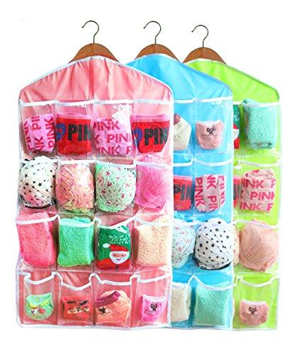 16-Pocket Hanging Closet Organizer Jewelry And Accessories Organizer, Bra Underwear Socks Ties Hanging Organizer,Shower Caddies Random Color Vinyl