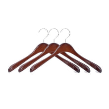 Load image into Gallery viewer, Top superior gugertree wooden wide shoulder coat hanger women clothing hangers with polished chrome hook attractive walnut finish 3 pack