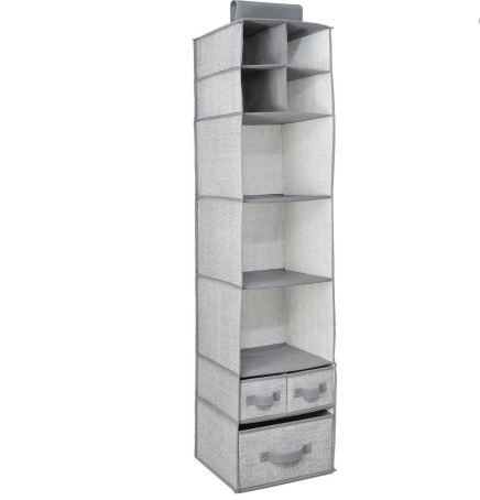 Aldo Hanging Closet Organizer 9 with Drawers, Grey