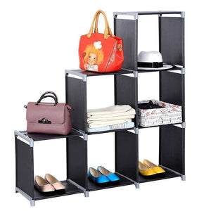 Multifunctional Assembled 3 Tier 6 Compartment Storage Cube Closet Organizer Shelf 6 Cubes Bookcase Storage Black (6 Cubes)