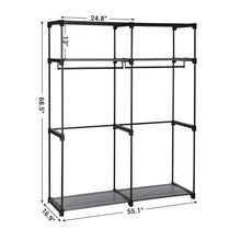 Load image into Gallery viewer, Related songmics closet storage organizer portable wardrobe with hanging rods clothes rack foldable cloakroom study stable 55 1 x 16 9 x 68 5 inches gray uryg02gy