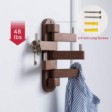 Load image into Gallery viewer, Buy solid wood swivel coat hooks folding swing arm 5 hat hanger rail multi foldable arms towel clothes hanger for bathroom entryway bedroom office kitchen kids garage wall mount accessories walnut wood