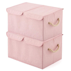 EZOWare Large Storage Boxes [2-Pack] Large Linen Fabric Foldable Storage Cubes Bin Box Containers with Lid and Handles for Nursery, Children, Closet, Bedroom, Living Room - Pink