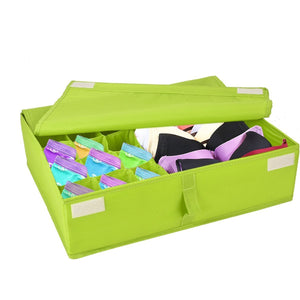 Begost Storage Bins Foldable Underwear Organizer Storage Box Washable Multi-functional Drawer Dividers 2 in 1 Closet Divider Storage Box with Cover for Underwear Socks Ties Bra and Bins,Green