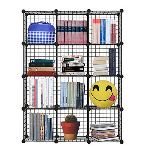 12 Cube Closet Organizer, Garage Storage Racks Sets, Shelf Cabinet, Wire Grids Panels And Units For Books, Plants, Toys, Shoes, Clothes, Stainless Steel Black