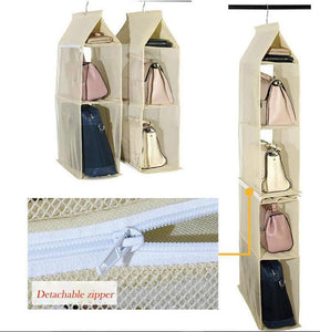 ixaer Detachable Hanging Handbag Organizer Purse Bag Collection Storage Holder Wardrobe Closet Hatstand 4 Compartment (Beige)