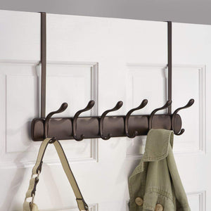 Best mdesign decorative over door long easy reach 12 hook metal storage organizer rack to hang jackets coats hoodies clothing hats scarves purses leashes bath towels robes 2 pack bronze