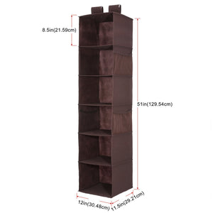 Great magicfly hanging closet organizer with 4 side pockets 6 shelf collapsible closet hanging shelf for sweater handbag storage easy mount hanging clothes storage box brown
