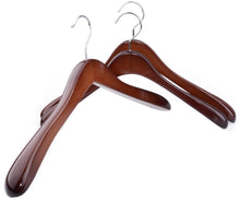 Load image into Gallery viewer, Storage organizer superior gugertree wooden wide shoulder coat hanger women clothing hangers with polished chrome hook attractive walnut finish 3 pack