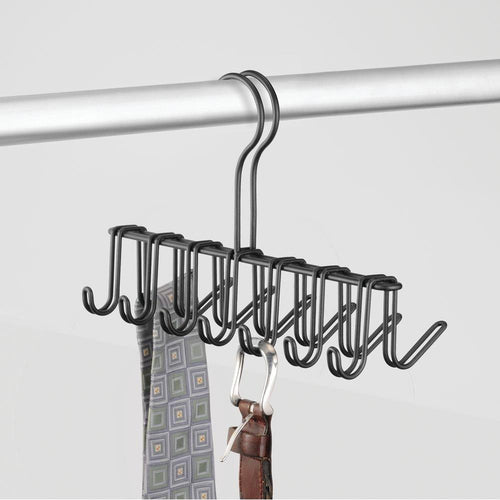 InterDesign Classico Closet Organizer Rack for Ties, Belts - 14 Hooks, Matte Black