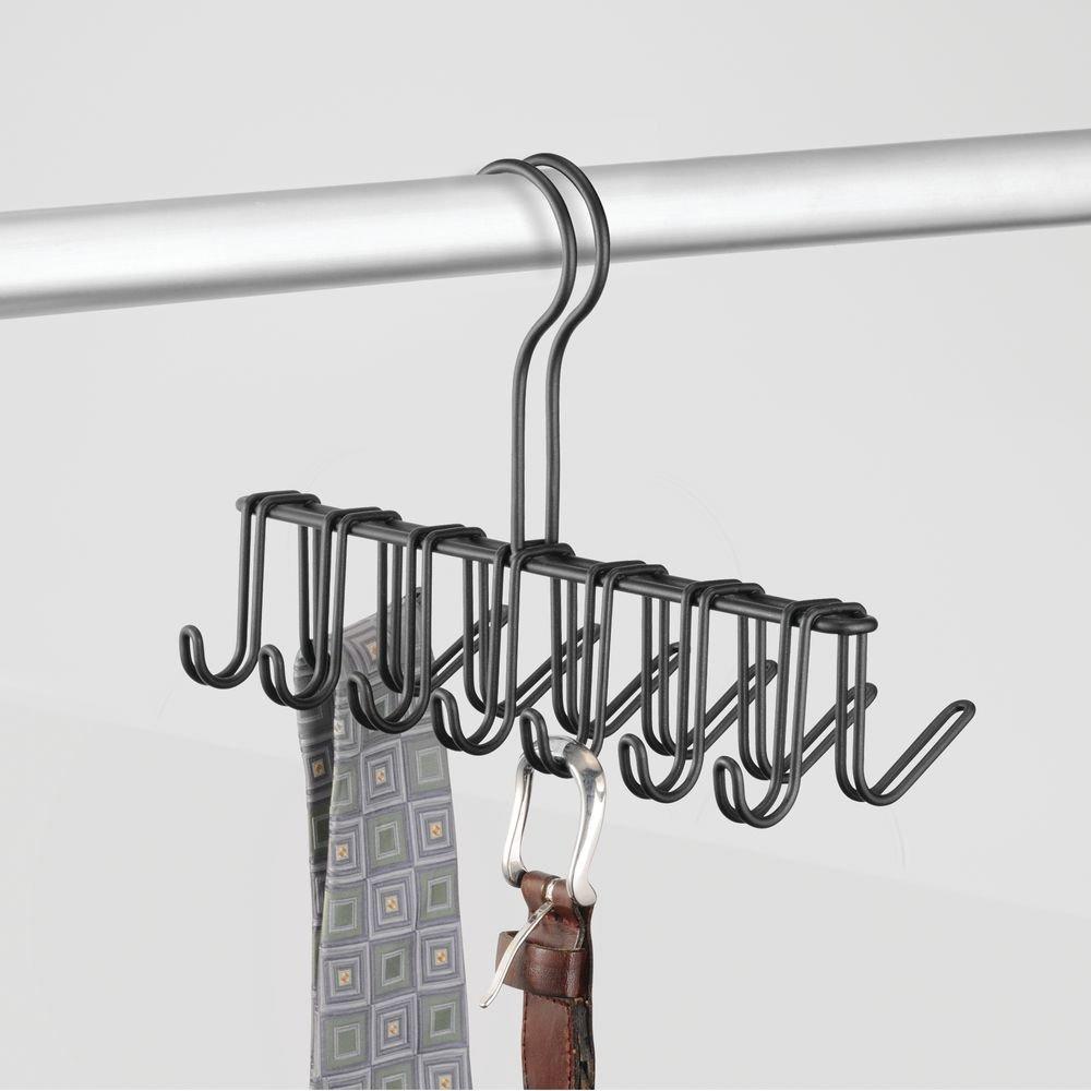 InterDesign Classico Closet Organizer Rack for Ties, Belts - 14 Hooks, Matte Black