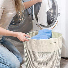 Load image into Gallery viewer, Save solaya large rope basket storage 17x15 hand woven decorative large natural cotton basket with handles round laundry hamper clothes diapers toys towels blankets kids nursery