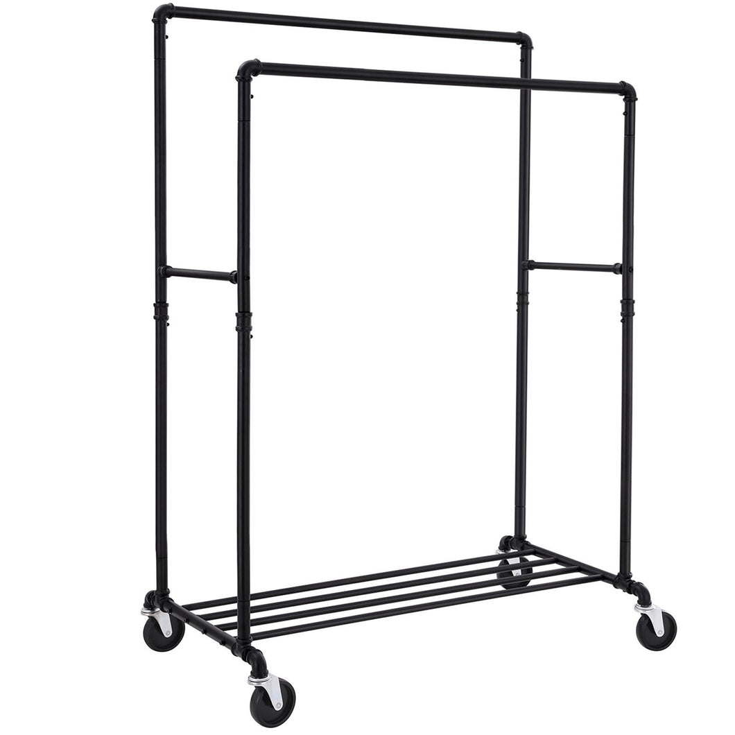 Best songmics industrial pipe double rail wheels with commercial grade clothing hanging rack organizer for garment storage display black uhsr60b