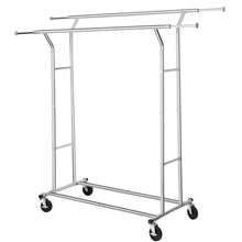 Load image into Gallery viewer, Amazon songmics double rail garment rack rolling clothes rack with bottom rods for coats shirts dresses scarves bags shoe boxes chrome ullr23c