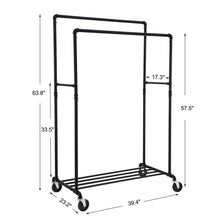 Load image into Gallery viewer, Best seller  songmics industrial pipe double rail wheels with commercial grade clothing hanging rack organizer for garment storage display black uhsr60b