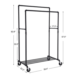 Best seller  songmics industrial pipe double rail wheels with commercial grade clothing hanging rack organizer for garment storage display black uhsr60b
