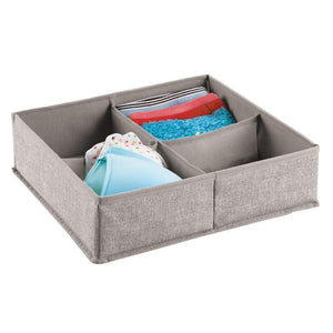 Discover mdesign soft fabric dresser drawer and closet storage organizer bin for lingerie bras socks leggings clothes purses scarves divided 4 section tray textured print 2 pack linen tan