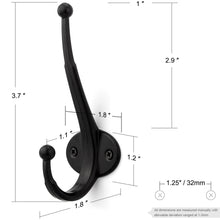 Load image into Gallery viewer, Latest arks royal heavy duty metal coat hook with ball ends thick long retro prong hat hook bath towel closet clothes hanger rail garment holder flat black 6 pcs