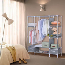 Load image into Gallery viewer, Select nice portable clothes closet canvas wardrobe closet huge free standing clothes organizer storage with hanging rod dust proof cover 67x58x17 7 inch