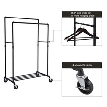 Load image into Gallery viewer, Budget songmics industrial pipe double rail wheels with commercial grade clothing hanging rack organizer for garment storage display black uhsr60b