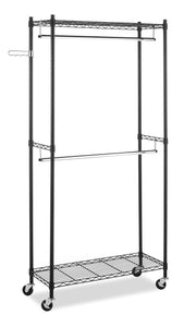 Latest whitmor supreme double rod garment rack rolling clothes organizer black with chrome
