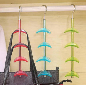 LOUISE MAELYS Rotating Handbag Hanger Rack Closet Organizer for Bag Ties Belt Scarf 4 Hooks Clear