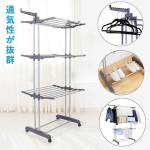 Buy voilamart clothes drying rack 3 tier with wheels foldable clothes garment dryer compact storage heavy duty stainless steel hanger laundry indoor outdoor airer
