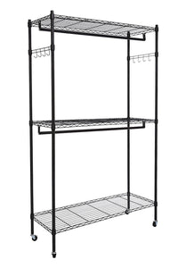 Latest hindom free standing closet garment rack with wheels and side hooks 3 tiers large size heavy duty rolling clothes rack closet storage organizer us stock