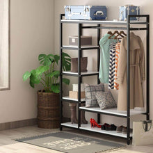 Load image into Gallery viewer, Budget little tree free standing closet organizer heavy duty clothes rack with 6 shelves and handing bar large closet storage stytem closet garment shelves