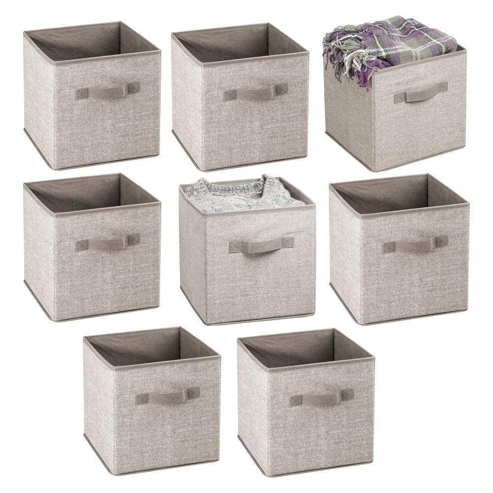 mDesign Small Soft Fabric Closet Organizer Cube Bin Box - Front Handle - Storage for Closet, Bedroom, Furniture Shelving Units - Textured Print, 11