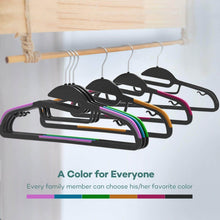 Load image into Gallery viewer, Organize with sable 60 pack plastic clothes hangers space saving ultra thin with 10 finger clips non slip heavy duty s shape for tight collars 6 colors for shorts pants shirts scarves