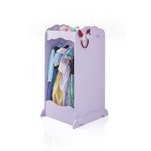 Load image into Gallery viewer, Top guidecraft dress up cubby center lavender kids clothing storage rack costume shoes wardrobe with mirror and side hooks standing closet for toddlers
