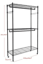 Load image into Gallery viewer, Heavy duty modrine double rod garment rack 3 tiers heavy duty hanging closet with lockable rolling wheels 2 side hooks and 2 clothes rods black