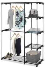 Load image into Gallery viewer, Shop whitmor freestanding portable closet organizer heavy duty black steel frame double rod wardrobe cloths storage with 5 shelves shoe rack for home or office size 45 1 4 x 19 1 4 x 68